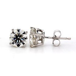 Push back stud earrings with 4-prong set USA certified E-F/SI3-I1 round diamonds.  D2.01ct.t.w.