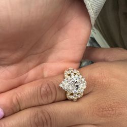 5.54 Carat Total Weight Yellow Diamond Pear Designer Ring