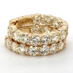 0.75' Inside out hoop earrings in yellow gold with prong set (22) round diamonds.  D5.69ct.t.w.