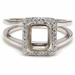 Halo split-shank semi-mount in 18K WG with pave set round diamonds.  D0.52ct.t.w.