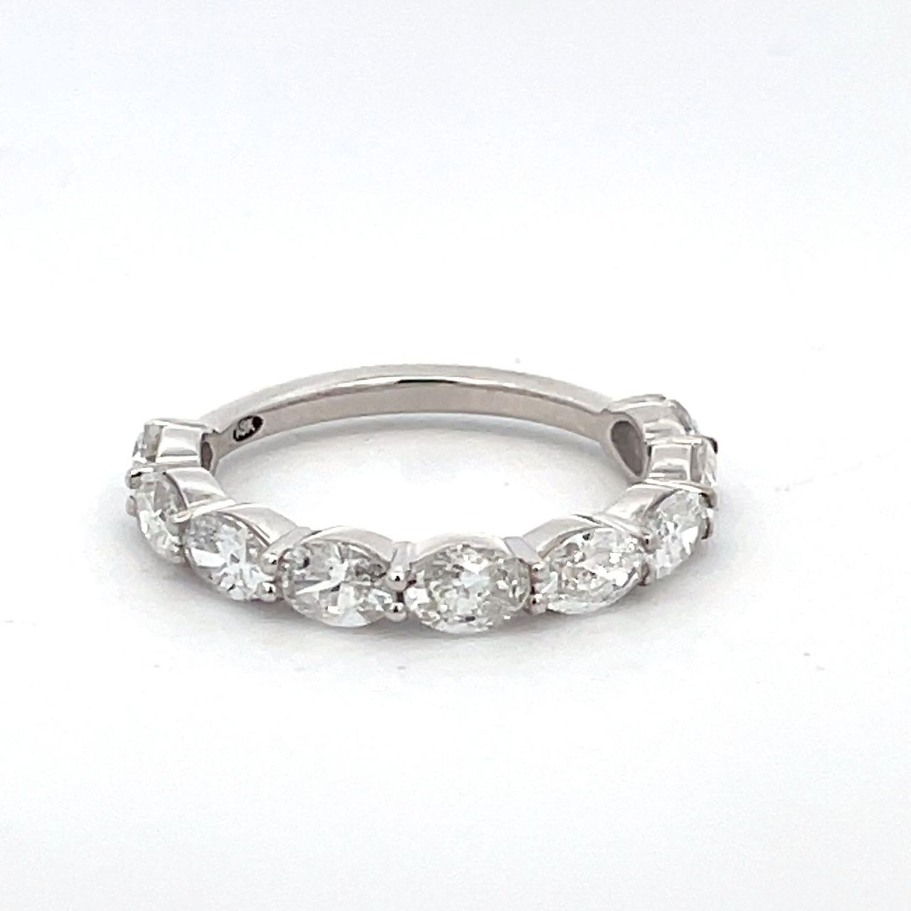 9-stone band east to west in 18K WG with prong set oval diamonds.  D1.71ct.t.w.  Size 6