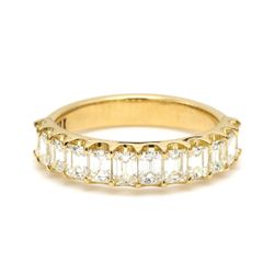Band in 18K YG with U-prong set (12) emerald cut diamonds.  D1.37ct.t.w.  Size 6