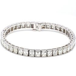 Tennis bracelet in platinum with half bezel set H-I/VS asscher cut diamonds.  D13.76ct.t.w.