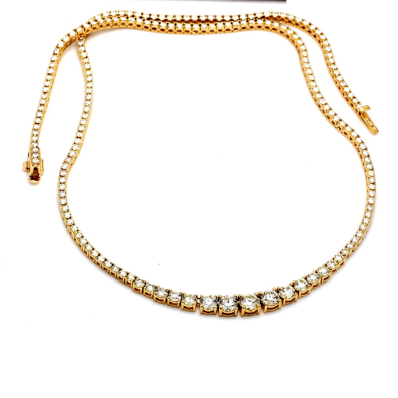 18' Graduated tennis necklace in 14K YG with 4-prong basket set (173) round diamonds.  D8.33ct.t.w.  (Center 0.35ct.)