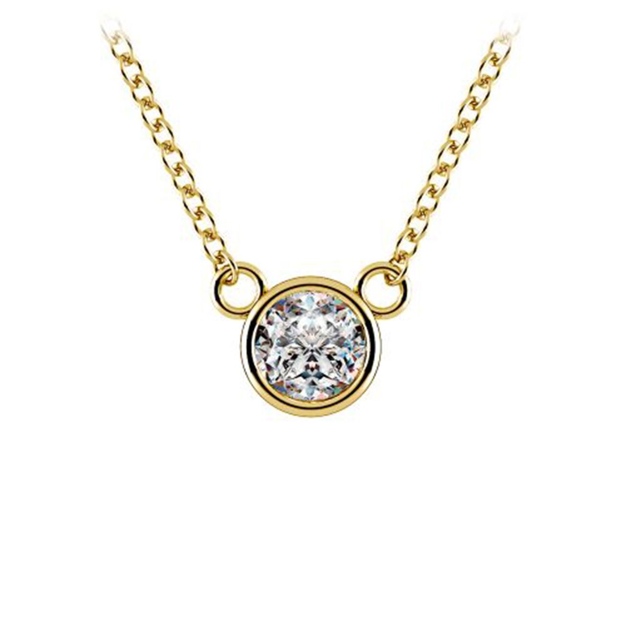 Solitaire necklace in yellow gold with bezel set round diamond.  D0.22ct.t.w.