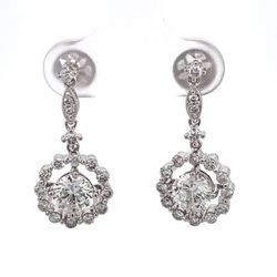 Halo dangling earrings in 18K WG with prong set round diamonds.   D2.11ct.t.w.