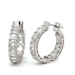 0.50' Inside out hoop earrings in 18K WG with basket prong set (28) emerald cut diamonds.  D4.26ct.t.w.