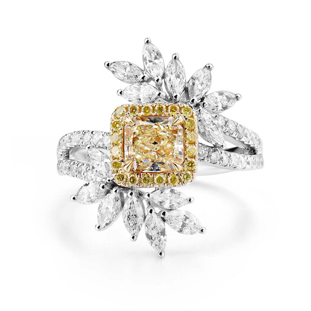 18KWG Radiant Shape Halo Pave Split Shank Ring