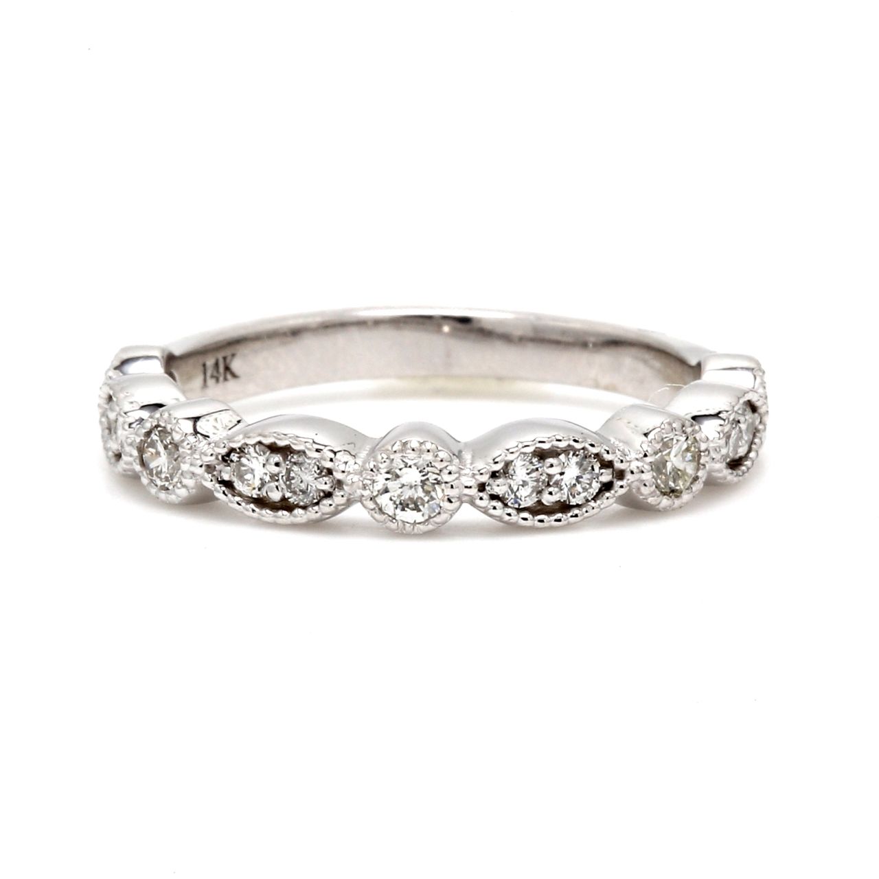 13-stone band with prong set round diamonds.  D0.33ct.t.w.  Size 4.5