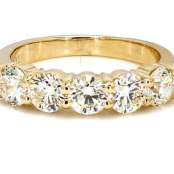 5-stone band in 14K YG with prong set round diamonds.  D1.78ct.t.w .  Size 6.5