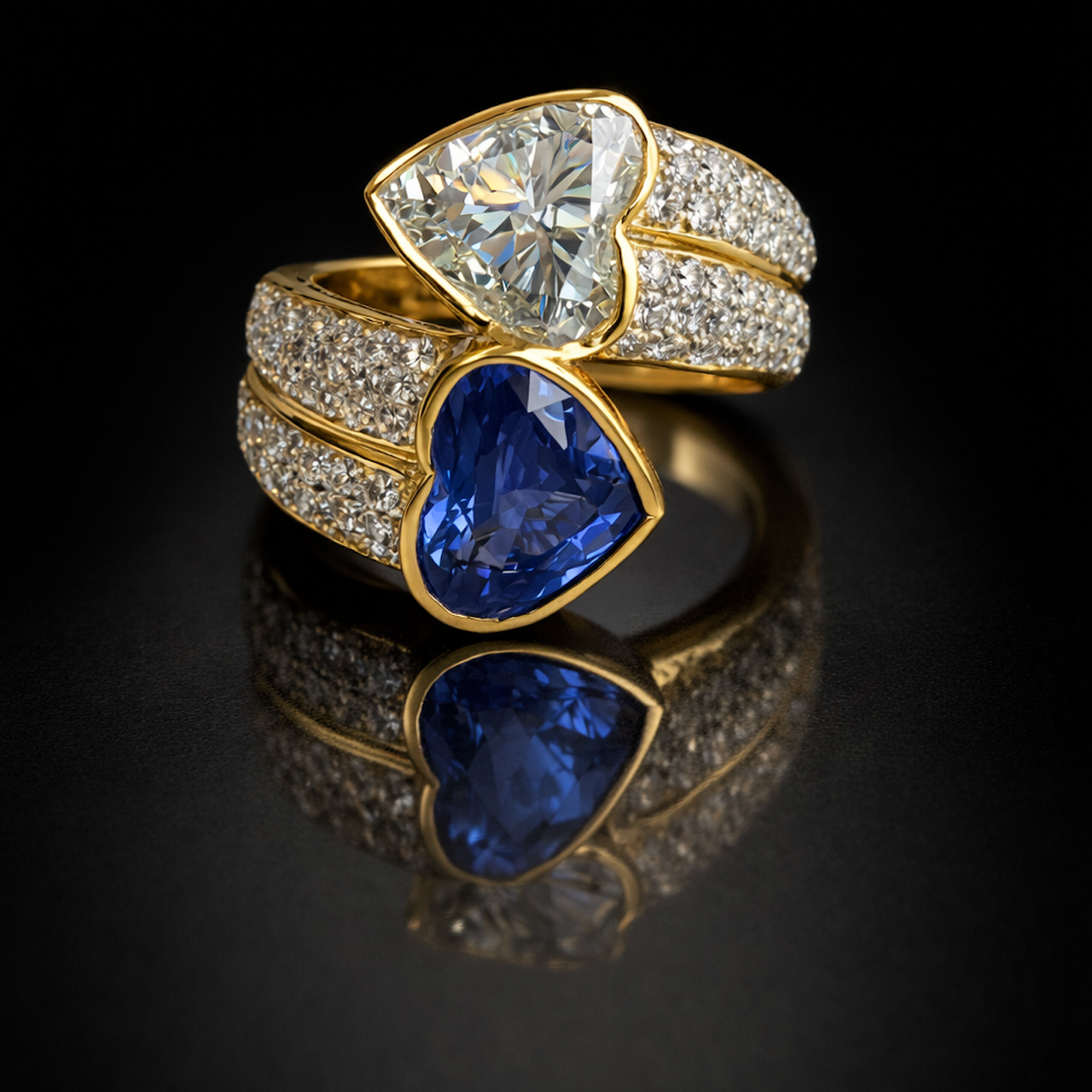 Sophisticated Diamond and Sapphire Heart Ring