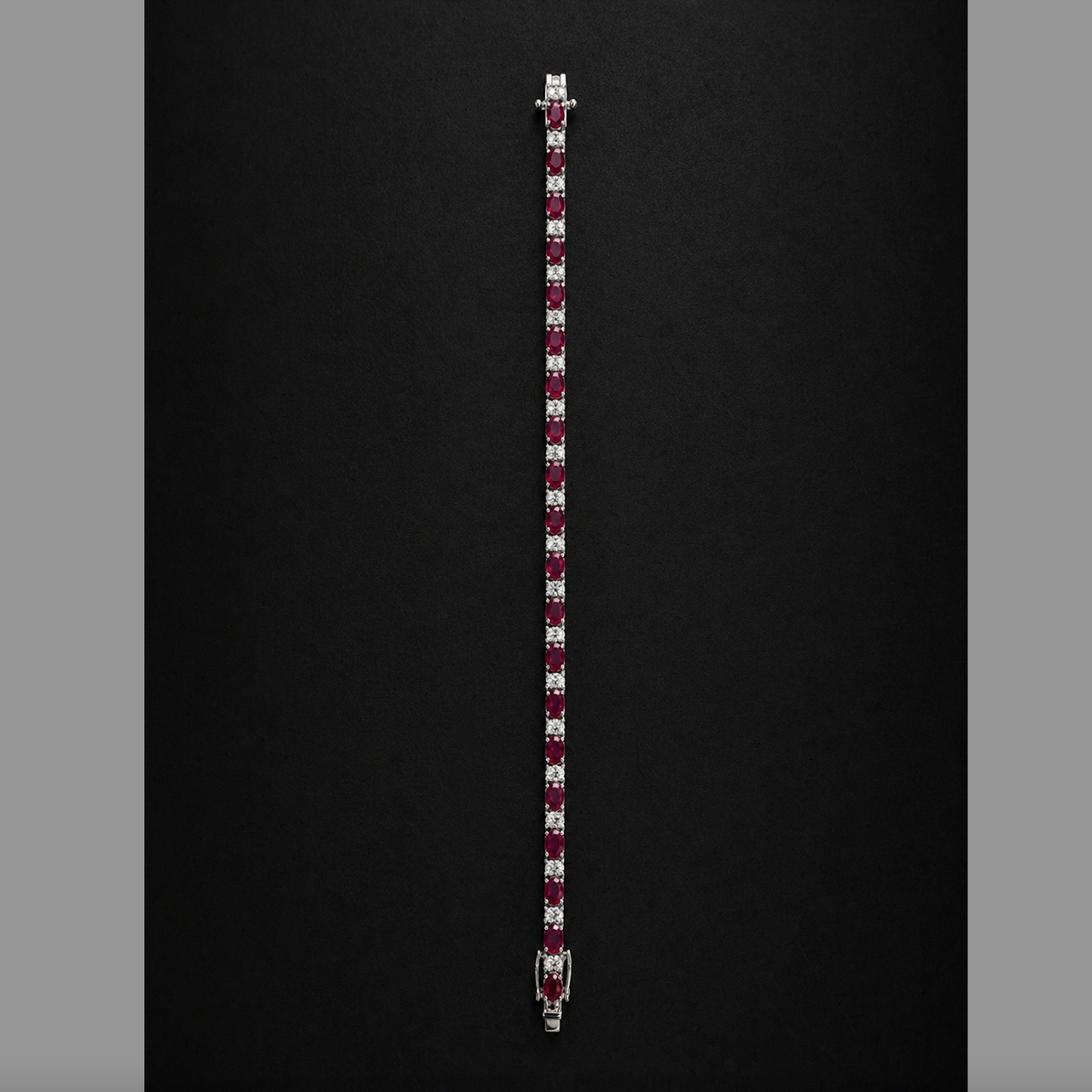 14K WHITE GOLD, DMS. WHITE 2.02CTS ROUND, RUBY OVAL 6.36CTS BRACELET