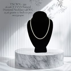 26.20CT I VVS Natural Diamond Necklace 14KWG 25.26 Grams 17 Inch 111 PCS
