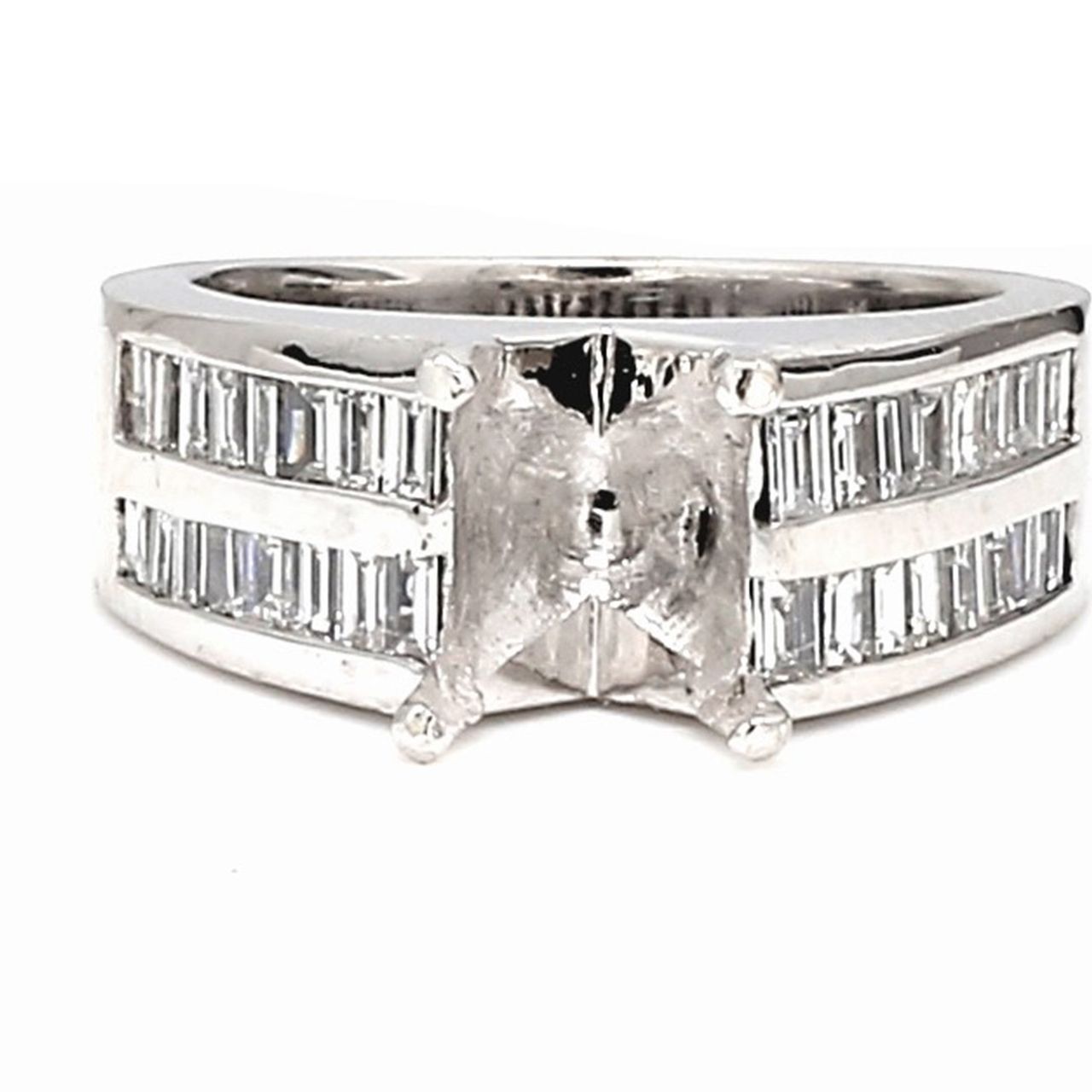 Semi-mount w/ 2-row channel set baguette diamonds.  D1.50ct.t.w.