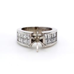 Semi-mount with alternating princess & baguette diamonds.  D 1.76ct.t.w.