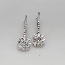 Cluster lever back earrings with pre-set round diamonds.  D1.52ct.t.w.