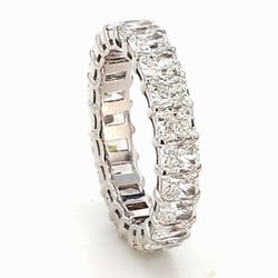 Eternity band with basket claw prong set (22) asscher cut diamonds.  D3.15ct.t.w.  Size 3.75