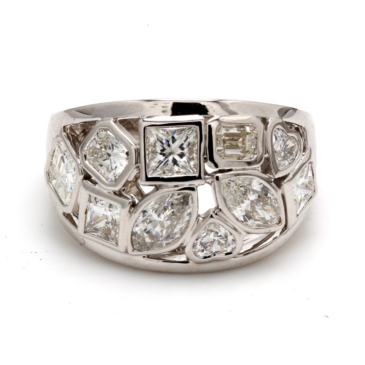 Fashion ring with bezel set (10) mixed shape diamonds.  D2.43ct.t.w.  Size 6.75