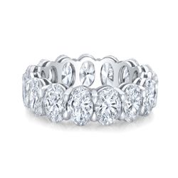 Eternity band in platinum with shared basket prong set (18) oval diamonds.  D4.38ct.t.w.  Size 6.5