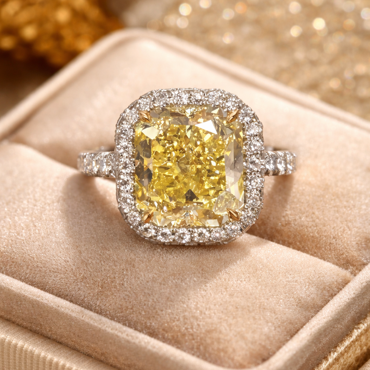 GIA 4.33 FANCY YELLOW VS2 RING + SIDESTONES