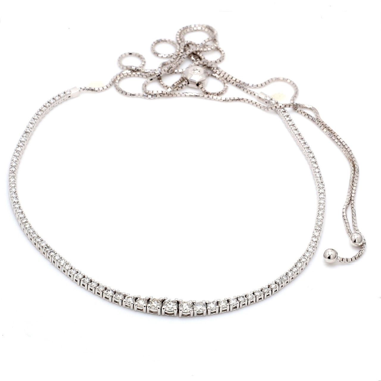 33' Graduated adjustable tennis necklace with 4-prong set (101) round diamonds.  D3.70ct.t.w.