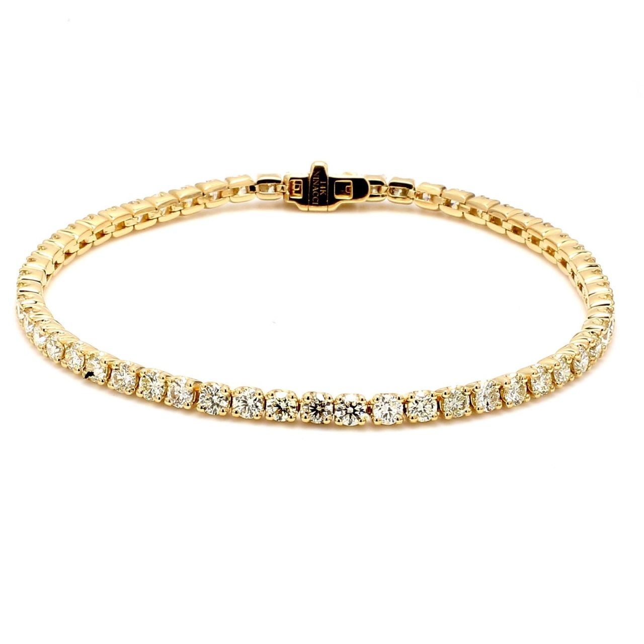 7' Tennis bracelet in 14K YG with 4-prong set round diamonds.  D5.22ct.t.w.