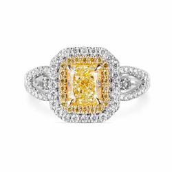 18KWG Radiant Shape Double Halo Split Shank Ring
