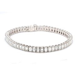 7' Tennis bracelet in platinum with basket prong set (58) emerald cut diamonds.  D11.33ct.t.w.