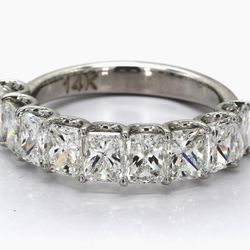 9-stone band with U-prong set radiant cut diamonds.  D3.71ct.t.w.  Size 8