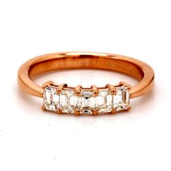 5-stone band in 18K RG with basket prong set emerald cut diamonds.  D0.71ct.t.w.  Size 6.5