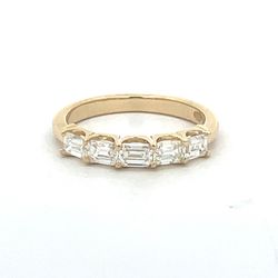 5-stone band east west style in 18K YG with prong set emerald cut diamonds.  D0.96ct.t.w.  Size 6.5
