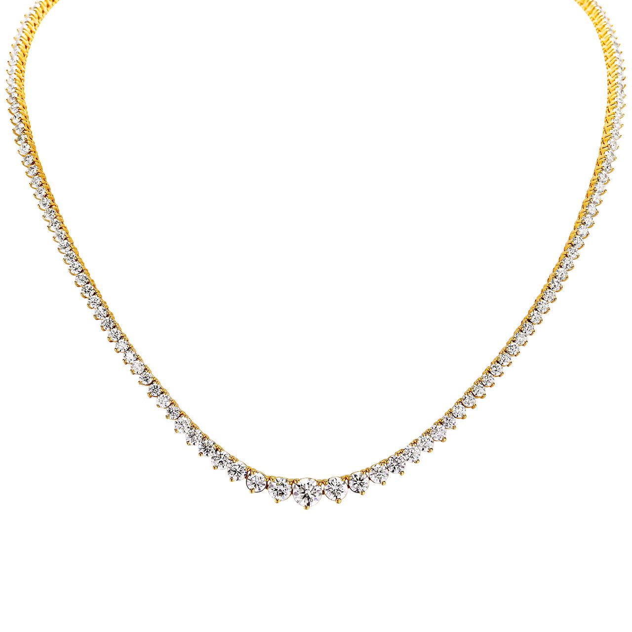 18' Graduated tennis necklace in 18K YG with 3-prong basket set (170) round diamonds.  D13.79ct.t.w.