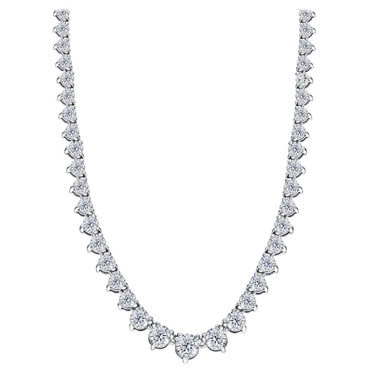 17.5' Graduated tennis necklace with 3-prong set round diamonds.  D14.79ct.t.w.