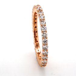 Eternity band in 18K RG with prong set (31) round diamonds.  D0.89ct.t.w.  Size 6