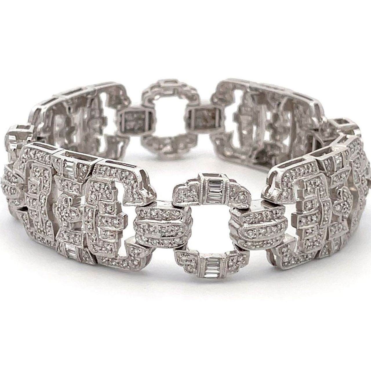 Antique bracelet in 18K WG with pave set rounds & channel set baguette diamonds.  D2.81ct.t.w.