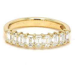 9-stone band in 18K YG with basket prong set emerald cut diamonds.  D0.92ct.t.w.  Size 5