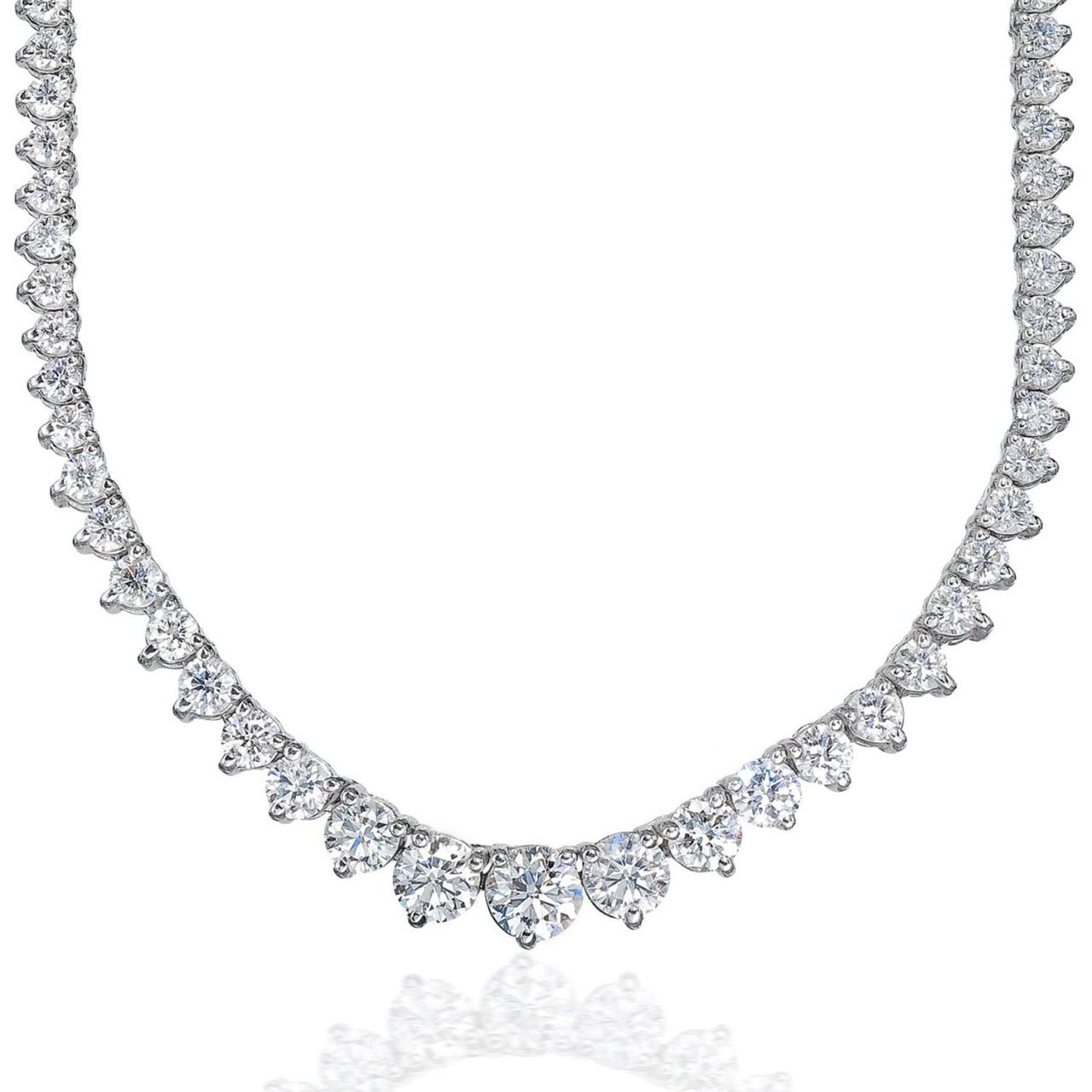 16' Graduating tennis necklace with 3-prong set (125) round diamonds.  D14.21ct.t.w.  (Center - 1.00ct.)