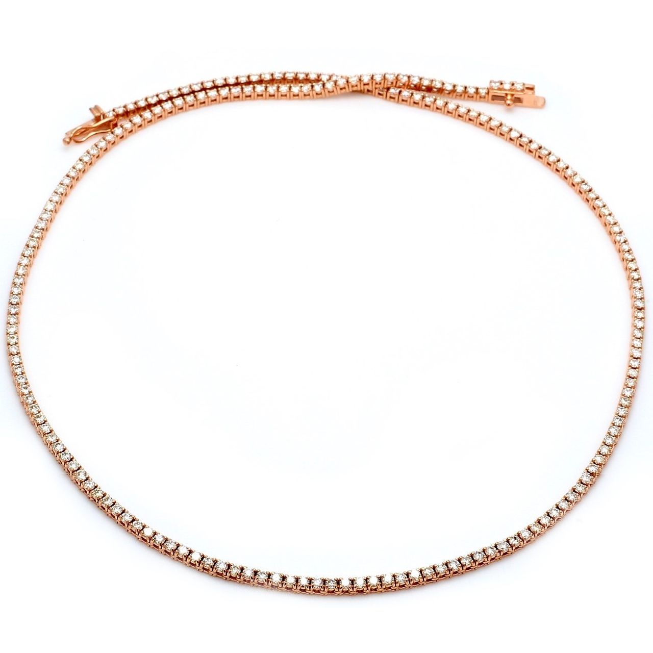 16' Tennis necklace in 14K RG with 4-prong set (193) round diamonds.  D4.58ct.t.w.