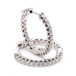 1' Oval shaped inside out hoop earrings with U-prong set (40) round diamonds & with special spring lock.  D1.79ct.t.w.
