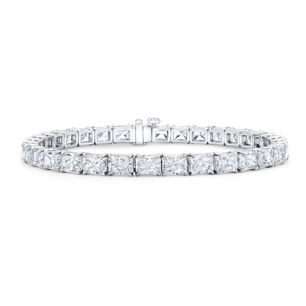 7' Tennis bracelet east to west style in platinum with prong set (34) radiant cut diamonds.  D17.68ct.t.w.