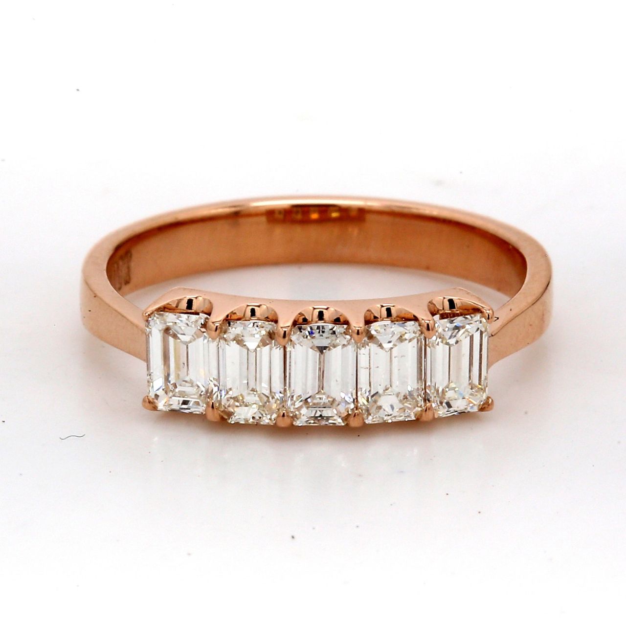 5-stone band in 18K RG with U-prong set emerald cut diamonds.  D1.00ct.t.w.  Size 6