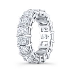 Eternity band in platinum with basket prong set GIA certified D-F/VS1-SI1 (16) radiant cut diamonds.  D8.07ct.t.w.  Size 5.75