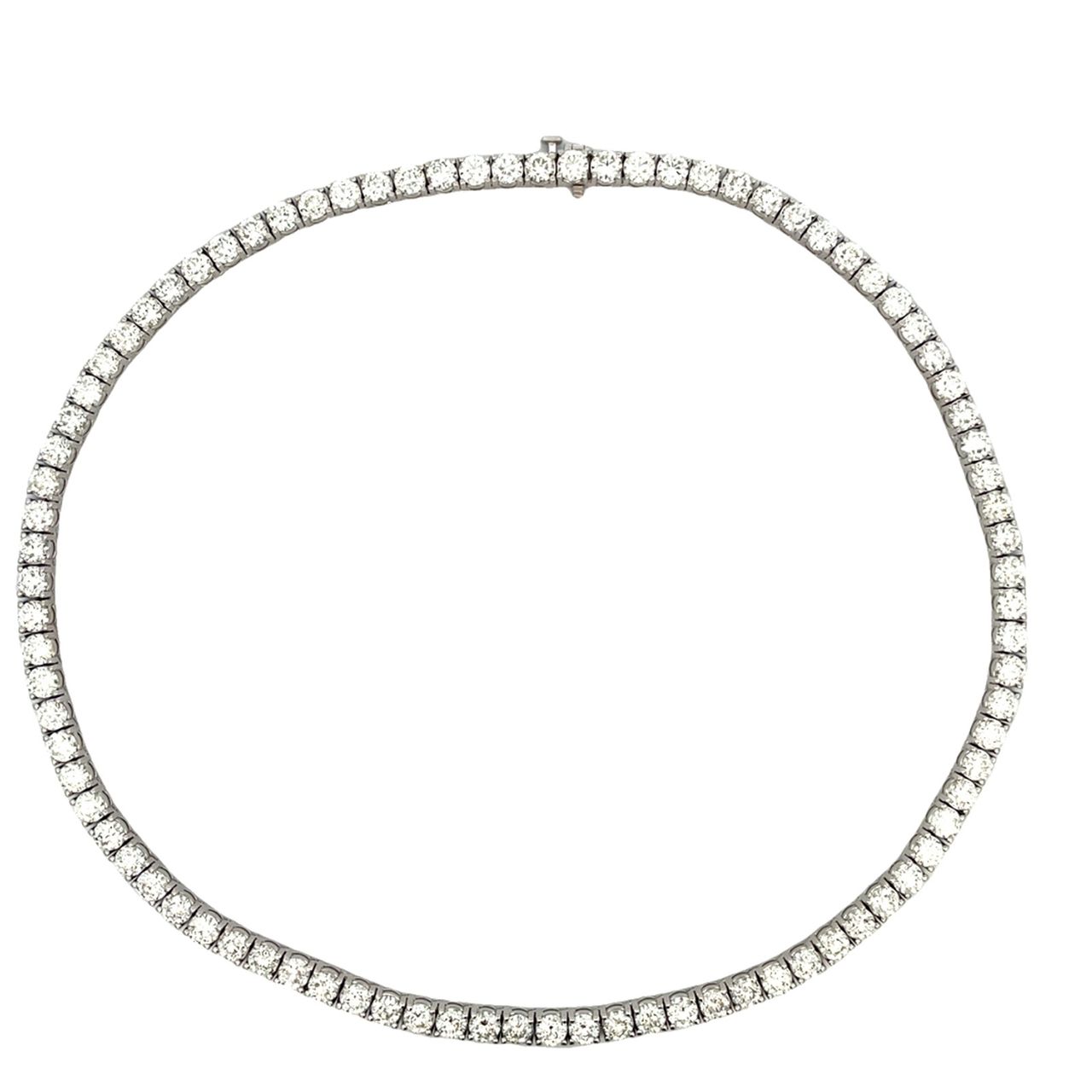 16' Tennis necklace in 18K WG with open basket prong set (88) round diamonds.  D26.90ct.t.w.