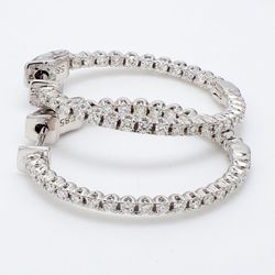 1' Inside out hoop earrings with U-prong set (30) round diamonds & with special spring lock.  D3.07ct.t.w.