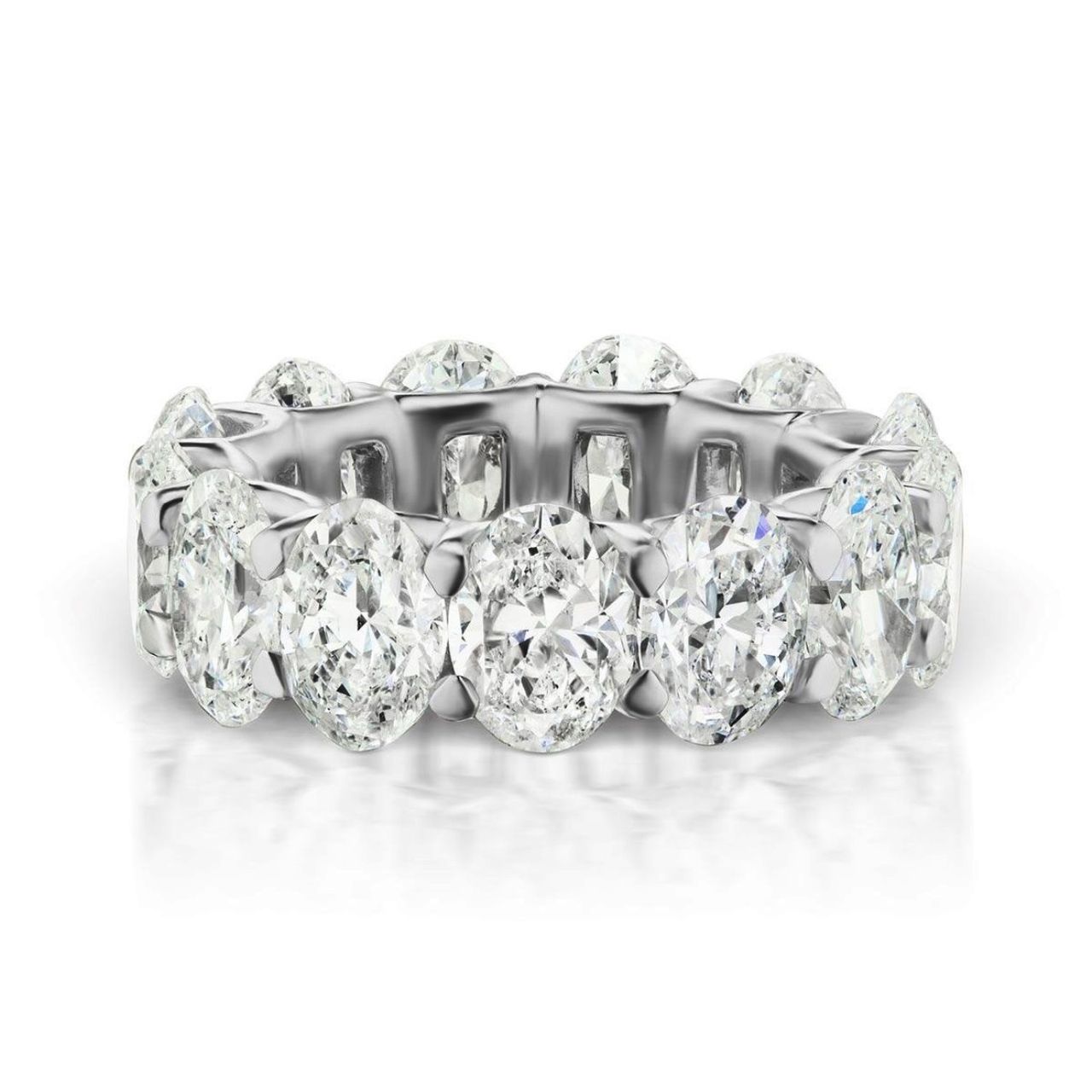 Eternity band in platinum with U-prong set (17) oval diamonds.  D5.20ct.t.w.  Size 5.75