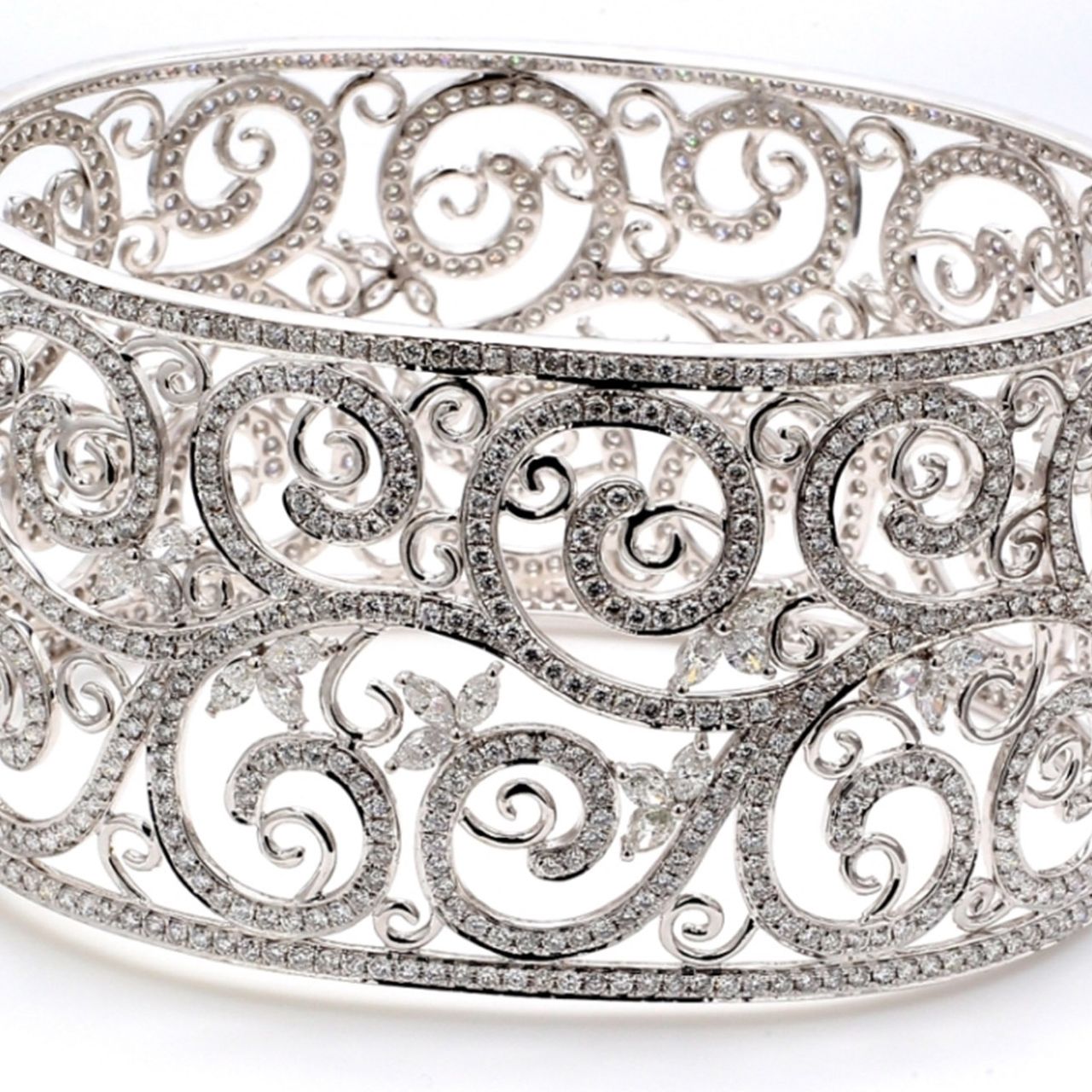 1.5' Wide designer bangle with marquise & round diamonds.  D13.81ct.t.w.