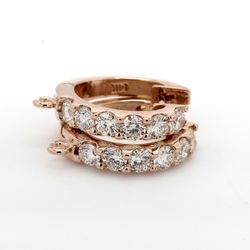 Hoop earrings in 14K RG with prong set (12) round diamonds.  D0.80ct.t.w.