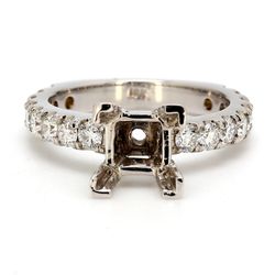 Square bottom shank semi-mount in 18K WG with U-prong set round diamonds.  D1.02ct.t.w.