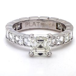 Semi-mount in platinum for prong set asscher cut center with half bezel set asscher cut diamonds on the shank.  D1.96ct.t.w.  Size 4