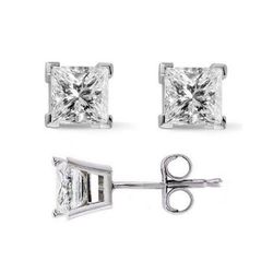 Push back stud earrings with V-tip prong set G-H/VS princess cut diamonds.  D1.00ct.t.w.